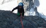 Traverse de la Meije : Bruno dans les dernires longueurs au dessus du Glacier Carr carr